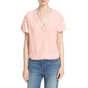 Rebecca Taylor ruffle sleeve crepe V-Neck top
